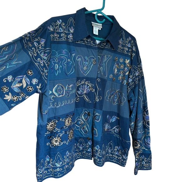 Cold water Creek New Embroidered Lightweight Jacket Shirt Blue 100%Cotton XL - Picture 7 of 7